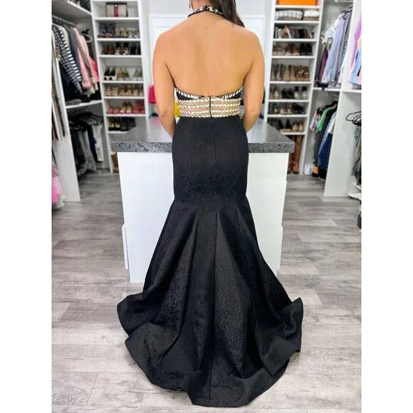 Rachel Allan Black Jacquard Formal Pageant Gown $1198